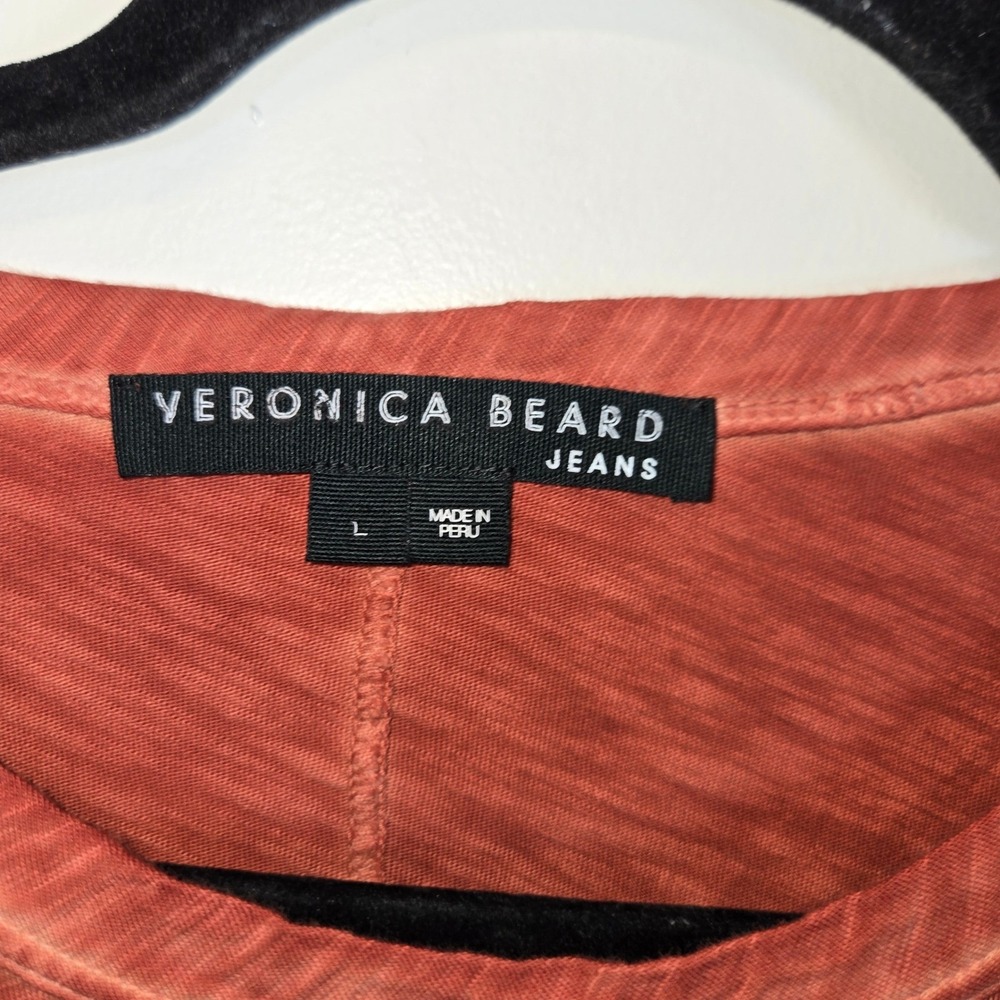 Veronica Beard Jeans Rust Orange Pima Cotton Button Shoulder Slub Tee Large - Picture 4 of 4